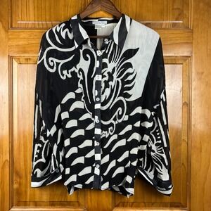 Alberto Makali Womens XL Shirt Vtg Abstract Crinkle Pleated Blouse Avante Garde